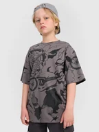 Koszulki dla chłopców - 4F T-shirt oversize z nadrukiem chłopięcy - szary 122 (6-7 lat) - miniaturka - grafika 1