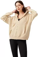 Bluzy damskie - LOS OJOS Damska bluza z kapturem - bluza z kapturem z zamkiem błyskawicznym - bluza z długim rękawem w dużym rozmiarze - bluza damska, beżowy - miniaturka - grafika 1
