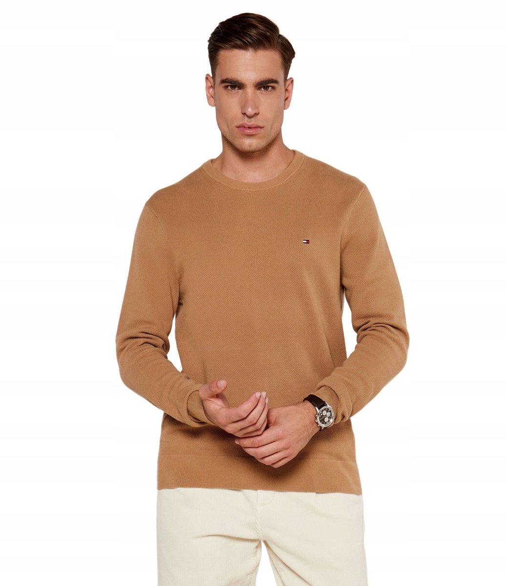 TOMMY HILFIGER BRĄZOWY SWETER MĘSKI Z LOGOWANIEM BAWEŁNIANY XL 16FA