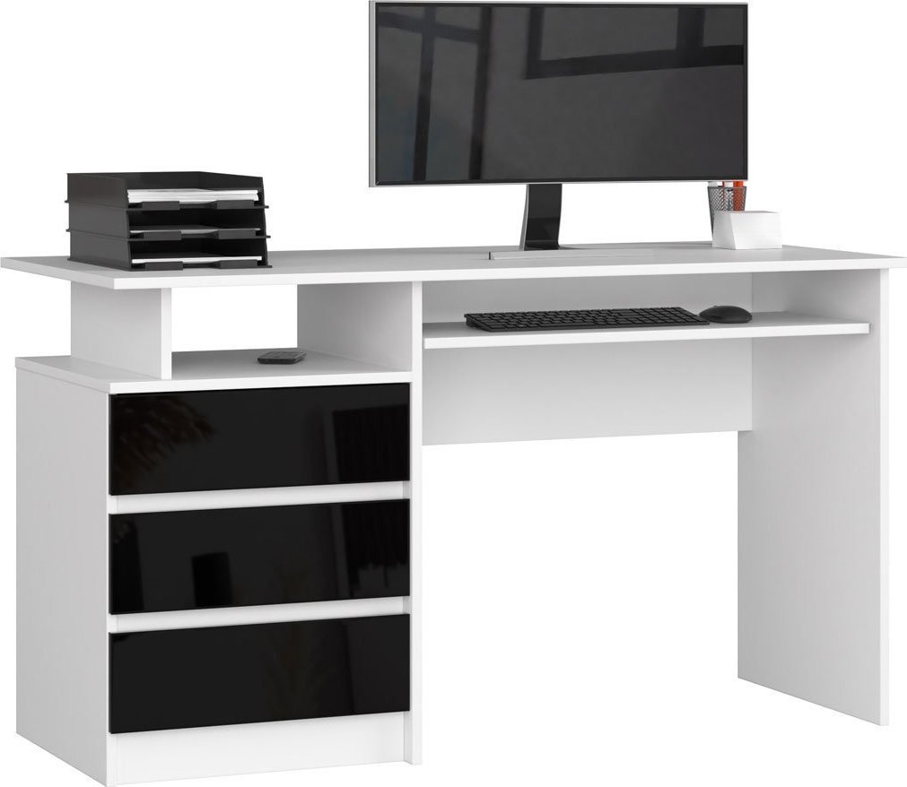 Elior Biurko nowoczesne biały + czarny połysk - Flarin 3X