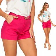 Spodenki damskie - SPODENKI DAMSKIE WYGODNE SZORTY KRÓTKIE ELEGANCKIE Z PASKIEM LATO MORAJ L RASPBERRY - miniaturka - grafika 1