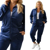 Dresy damskie - Damski Dres Komplet welurowy bez kaptura 772 [Kolor Granatowy, Rozmiar XXL/3XL] - miniaturka - grafika 1