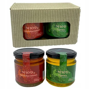 Zestaw prezentowy miodów 2x250g Miód wielokwiatowy Miód lipowy - Zestawy upominkowe - miniaturka - grafika 1