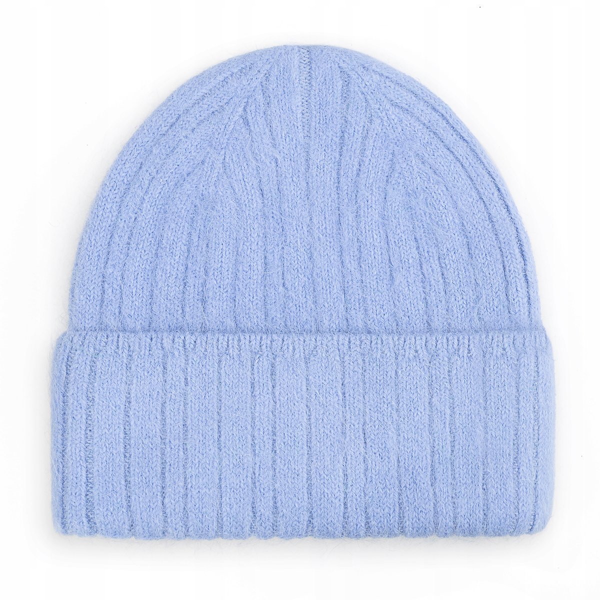 Ciepła Czapka Damska Wełniana Ocieplana Zimowa Na Zimę 60% Angora Niebieska