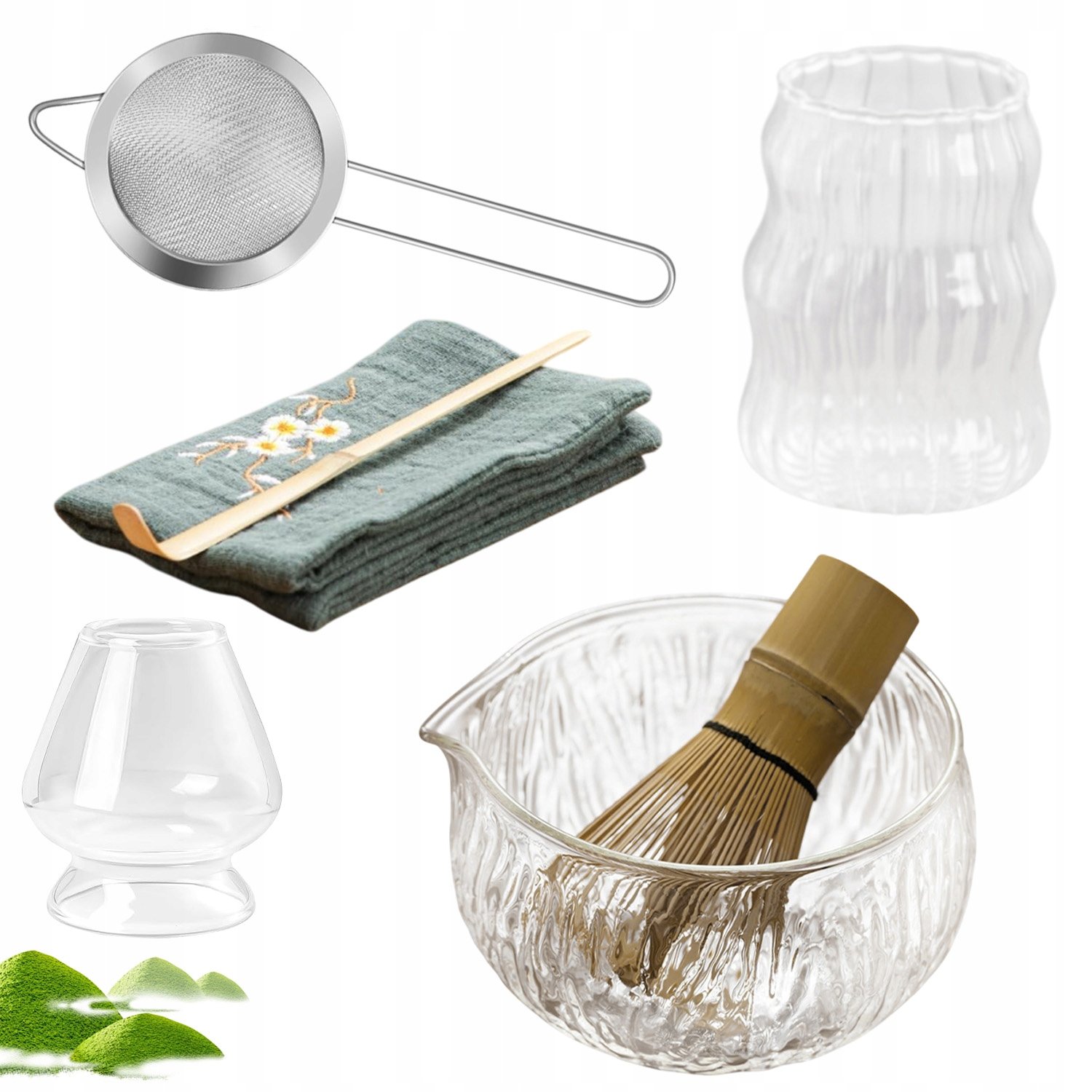 Zestaw Prezentowy Do Herbaty 7el -Matcha Czarka Miotełka Podstawka Łyżeczka