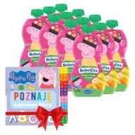 Desery dla dzieci - BoboVita Świnka Peppa Mus gruszka z bananem i morelą po 6 miesiącu + Książeczka GRATIS Zestaw 12 x 100 g - miniaturka - grafika 1