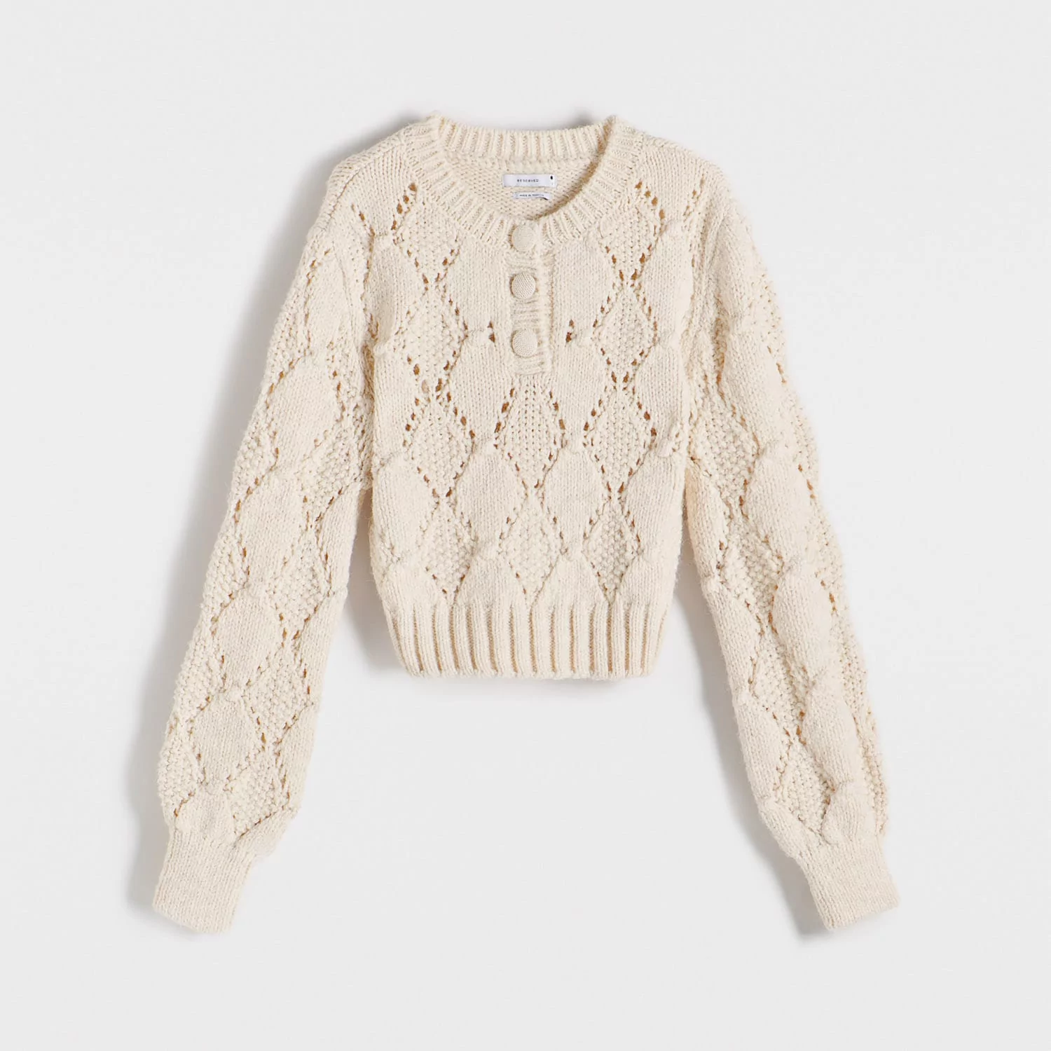 Reserved - Ażurowy sweter z guzikami - Kremowy