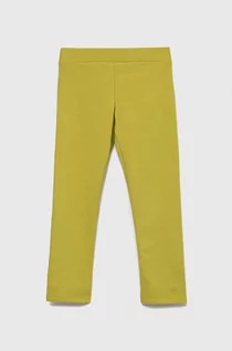 Spodnie i spodenki dla dziewczynek - United Colors of Benetton legginsy kolor zielony gładkie - grafika 1