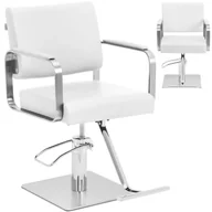 Fotele fryzjerskie - Fotel fryzjerski barberski kosmetyczny z podnóżkiem Physa OTLEY - biało srebrny - miniaturka - grafika 1