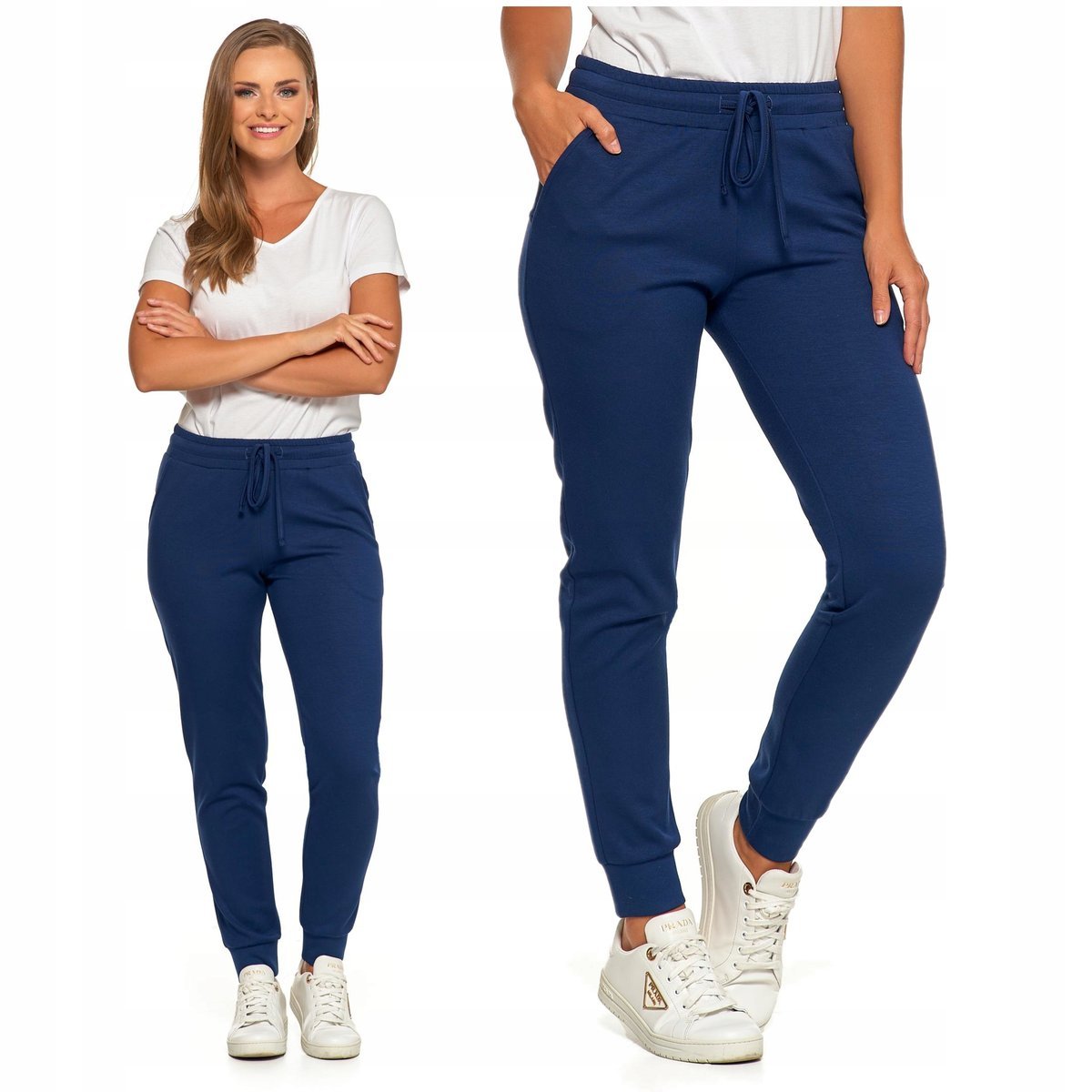 SPODNIE DAMSKIE Dresowe Wiązane z Wysokim Stanem Rurki Ściągacze MORAJ S