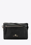 Torebki damskie - Mała listonoszka ze skóry naturalnej o fakturze groszkowej czarna - miniaturka - grafika 1