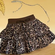 Spódnice - TEMU Elegancka spódnica damska w panterkę o kroju litery A z falbanką i sznurkiem w pasie - Krótka spódnica z wysokim stanem na jesień/zimę, luźny - miniaturka - grafika 1