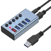 Huby USB - Hub USB 4x 3.0 + 1 port ładujący Aluminiowy - miniaturka - grafika 1