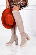 Kozaki damskie - Beżowe kozaki skorzane damskie na słupku za kolano PRODUKT POLSKI Casu 4179 - miniaturka - grafika 1