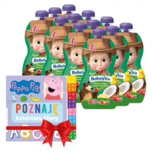 BoboVita Świnka Peppa Mus banan z mango i musem kokosowym po 6 miesiącu + Książeczka GRATIS Zestaw 12 x 100 g - Desery dla dzieci - miniaturka - grafika 1