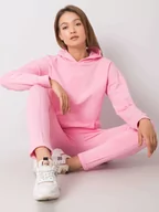 Komplety damskie - Komplet dresowy różowy casual sportowy bluza i spodnie kaptur rękaw długi nogawka prosta długość długa - miniaturka - grafika 1