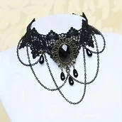 Naszyjniki - Kolia koronkowa choker naszyjnik vintage retro lolita goth alt cosplay NOWY - miniaturka - grafika 1