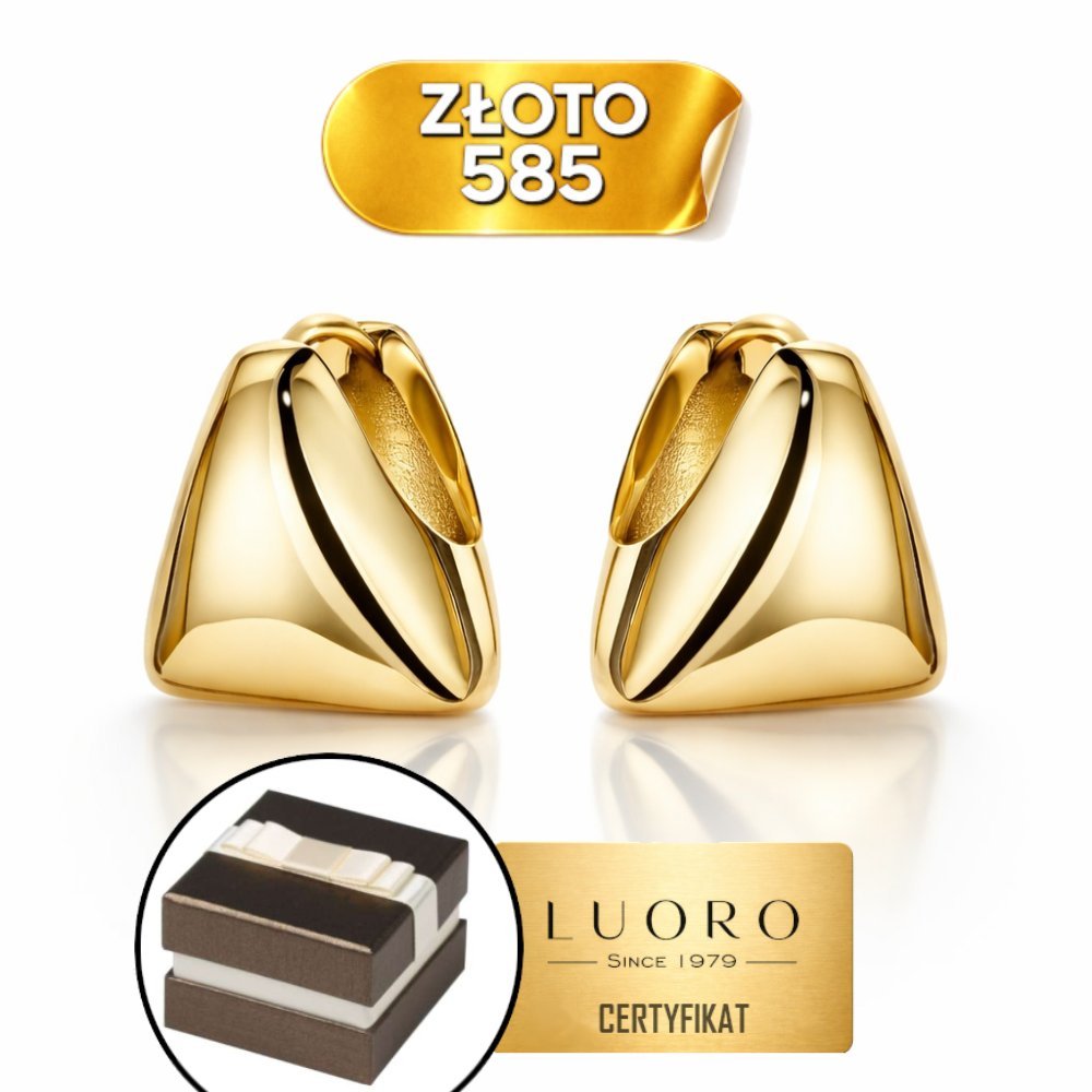 KOLCZYKI ZŁOTE 585 14K GŁADKIE TRÓJKĄTY 14 MM ANGIELSKIE ZAPIĘCIE