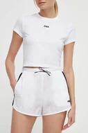Spodenki damskie - Fila szorty Limassol damskie kolor biały wzorzyste high waist FAW0775 - miniaturka - grafika 1