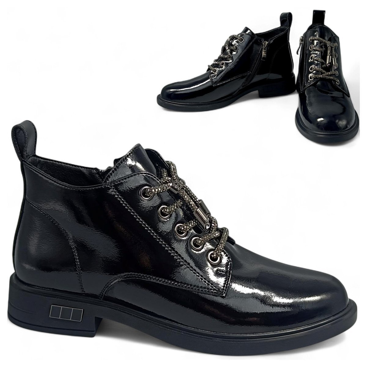 Botki Damskie SKÓRZANE Eleganckie Niskie Jesienne Płaskie Lakier Barski 39