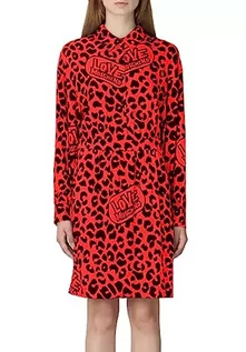 Koszulki i topy damskie - Love Moschino Damska koszulka z długim rękawem Fluid Stretch Viscose Fabric Dress, czerwony czarny (Red Black), 44 - grafika 1