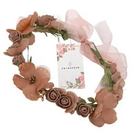 Ozdoby do włosów - Wianek Opaska do Włosów Na Głowę Brązowy Róże KWIATY OZDOBA Stroik Boho - miniaturka - grafika 1