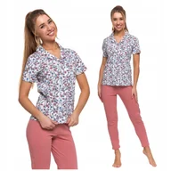 Piżamy damskie - Piżama Damska Dwuczęściowa Koszula z Kwiatami Długie Spodnie MORAJ 3XL - miniaturka - grafika 1