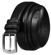 Paski - Elegancki klasyczny pasek męski z tradycyjną srebrną klamrą 125 PETERSON czarny ze skóry naturalnej siedem dziurek możliwość samodzielnego skracania - miniaturka - grafika 1