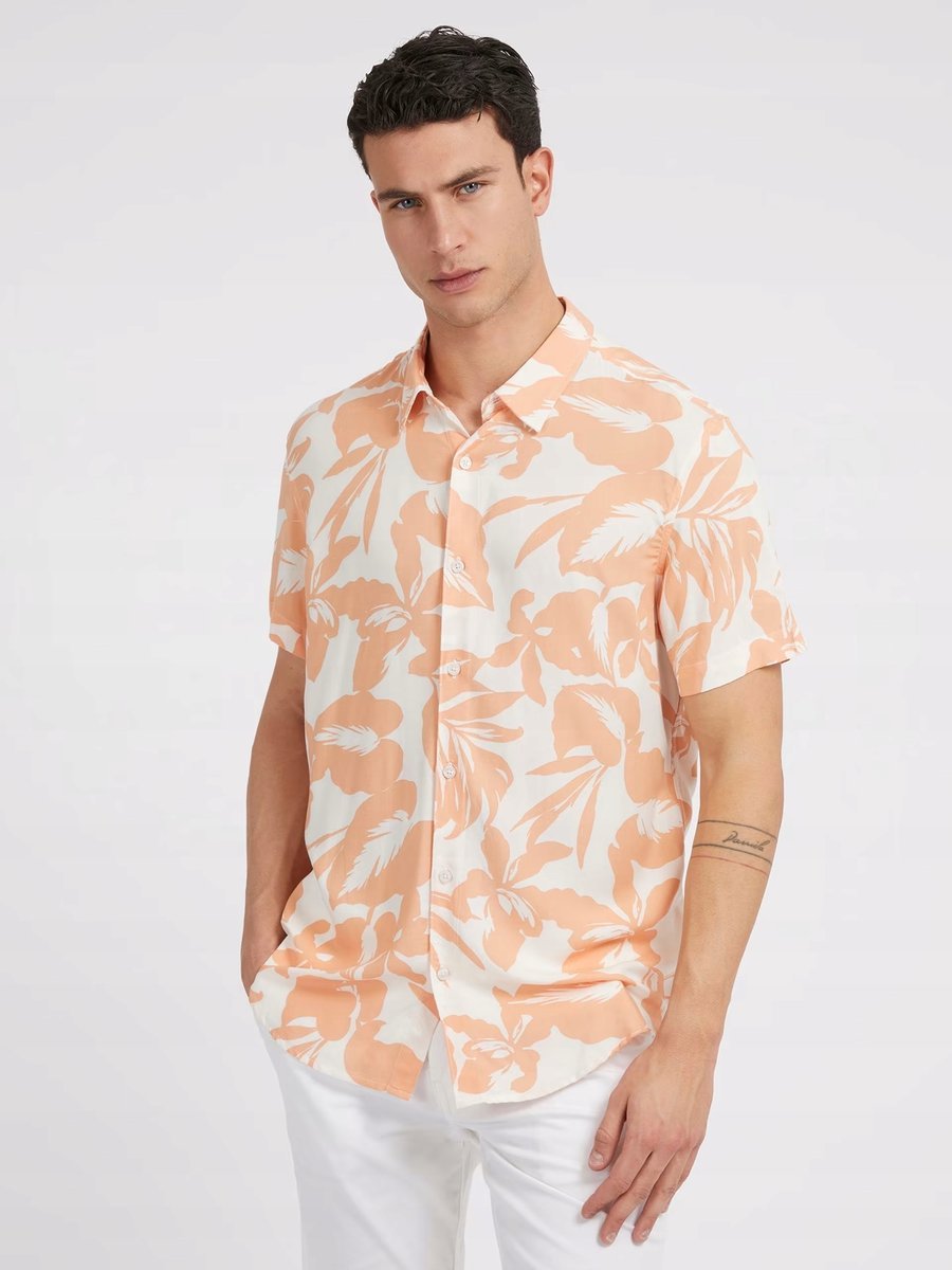 GUESS KOSZULA MĘSKA SLIM FIT Z KRÓTKIM RĘKAWEM W KWIATY M GGA