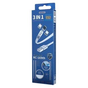 REMAX Flag magnetyczny kabel USB + zestaw końcówek Lightning / USB Typ C/ Micro USB 2.1A 1m biały (RC-169th) - Kable USB - miniaturka - grafika 3