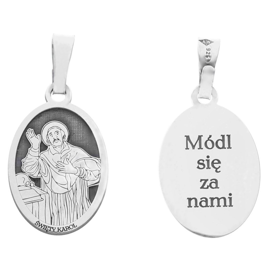Medalik srebrny Ag 925 rodowany Święty Karol MDC041R