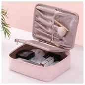 Kosmetyczki, organizery i kuferki - Kosmetyczka rozkładana elegancka kuferek etui pudrowy róż KS87 - miniaturka - grafika 1