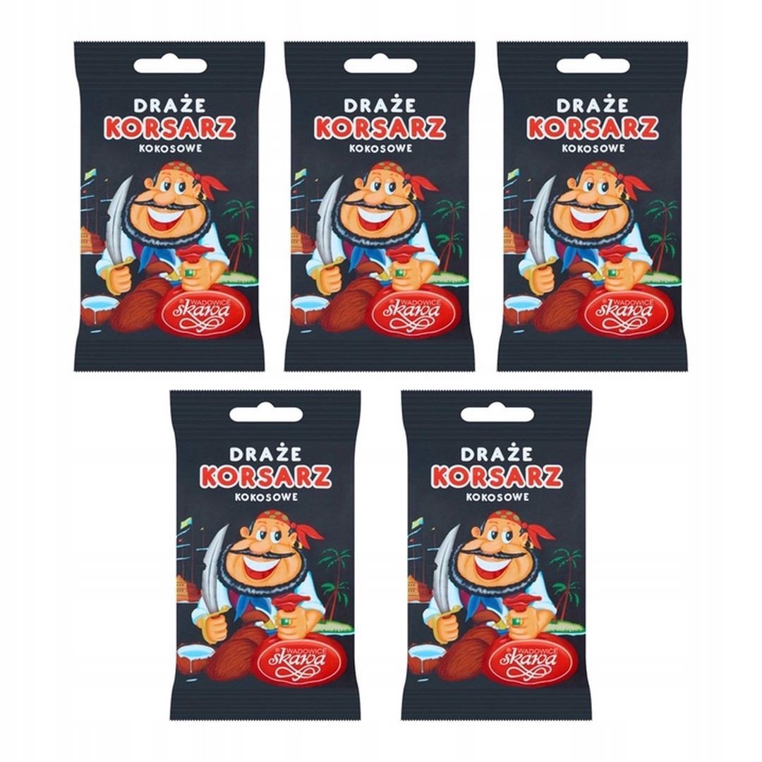 Wadowice Skawa Korsarz Draże kokosowe 70 g x 5 sztuk