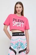 Koszulki sportowe damskie - PLEIN SPORT t-shirt bawełniany damski kolor różowy - Plein Sport - miniaturka - grafika 1