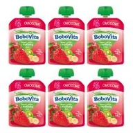 Desery dla dzieci - BoboVita Mus banan i jabłko z truskawką i kiwi po 6 miesiącu Zestaw 6 x 80 g - miniaturka - grafika 1
