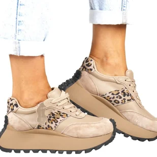 SNEAKERSY NA GRUBEJ PODESZWIE PÓŁBUTY SKÓRZANE FILIPPO 6785 BEŻOWE PANTERKA - Półbuty damskie - miniaturka - grafika 1
