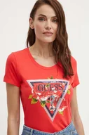 Koszulki sportowe damskie - Guess t-shirt ROSES damski kolor czerwony W4YI71 J1314 - miniaturka - grafika 1