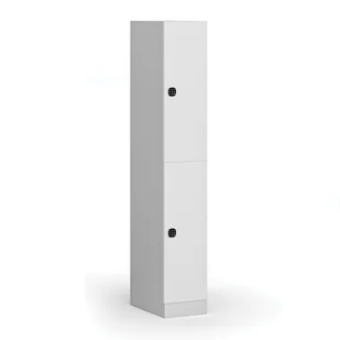 Szafka ubraniowa ze schowkami, 2 schowki, 1850 x 300 x 500 mm, zamek elektroniczny z kodem, drzwi laminowane, biała - Szafki biurowe - miniaturka - grafika 1