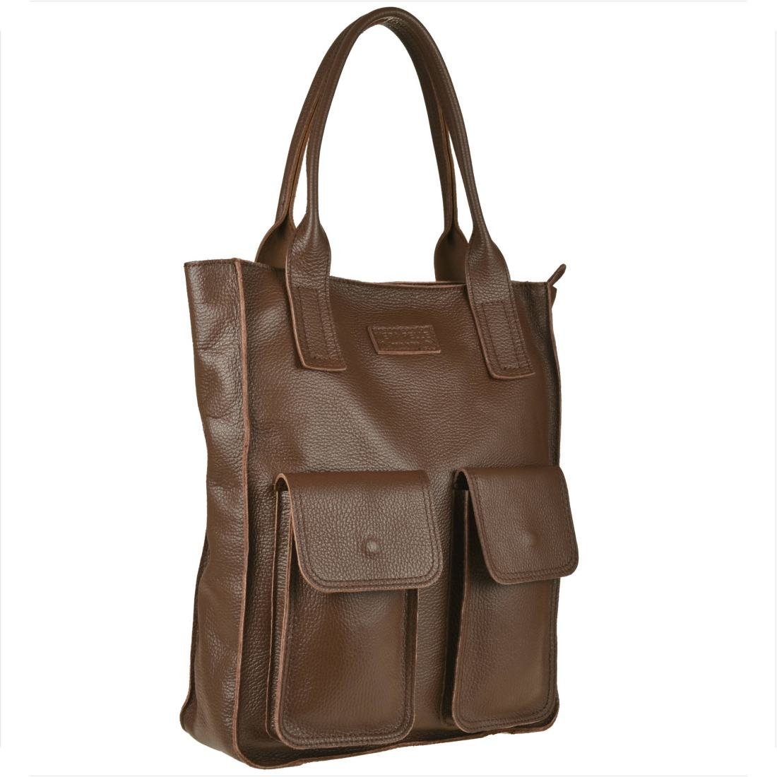 VERA PELLE Duża torebka włoska shopper bag skóra naturalna brąz koniak