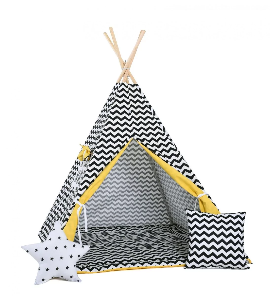SowkaDesign Namiot tipi dla dzieci, bawełna, okienko, poduszka, słoneczny zygzak