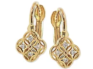 Kolczyki - Złote Kolczyki 585 Ażurowe Koniczynki Z Białą Cyrkonią - miniaturka - grafika 1