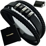 Bransolety męskie - Zestaw Bransoletka Męska Regulowana Z Grawerami, Czarne Zapięcie, Versatile - miniaturka - grafika 1