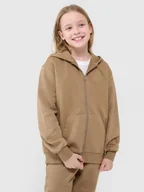 Bluzy dla dziewczynek - 4F Bluza dresowa rozpinana z kapturem dziewczęca - beżowa 152 (11-12 lat) - miniaturka - grafika 1