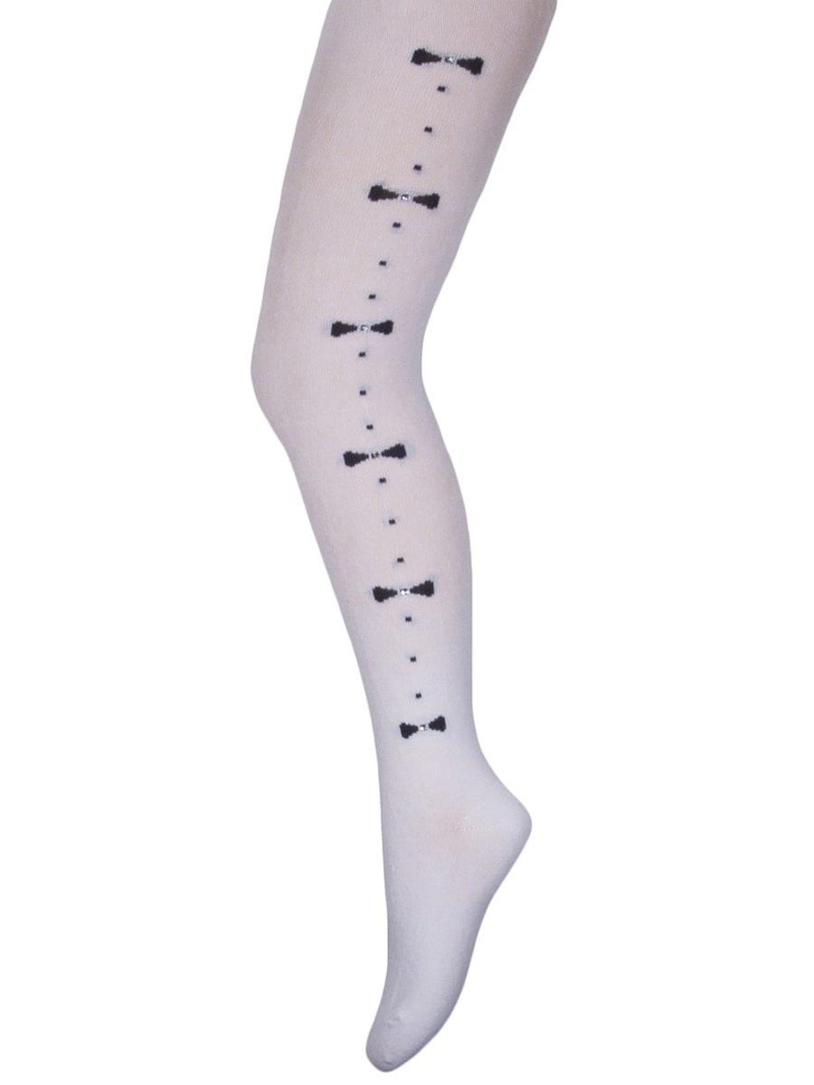 Dziewczęce rajstopy bawełniane kokardki białe Milusie r.104/110