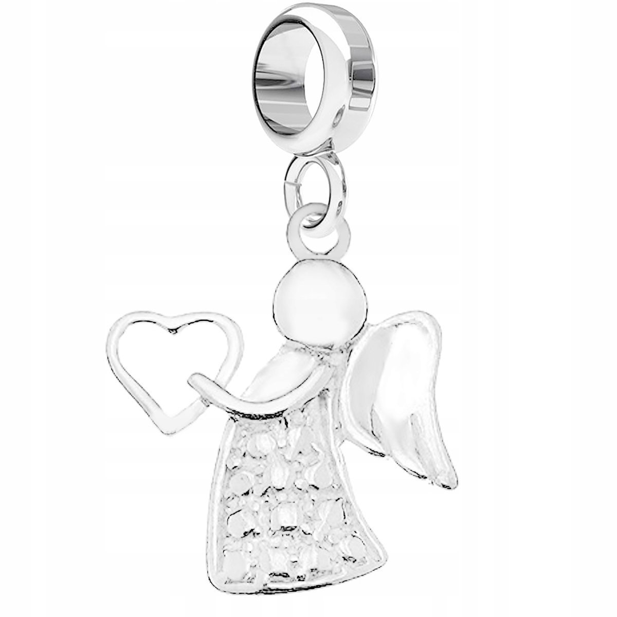Charms Srebrny Anioł Stróż Serce z Aniołem Aniołek Angel Niebo SREBRO 925