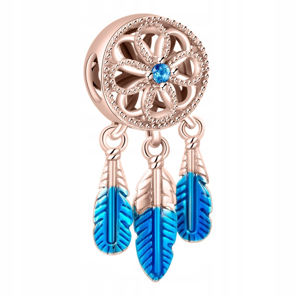 Charms Pozłacany Niebieski Łapacz Snów z Cyrkoniami Kryształki SREBRO 925