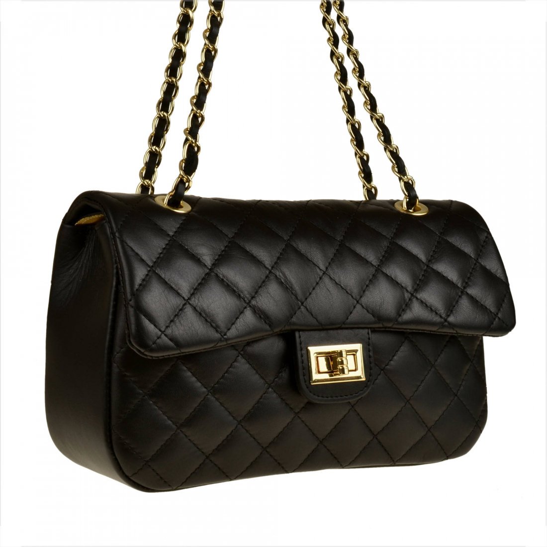 Śliczna czarna skórzana torebka pikowana rozmiar L