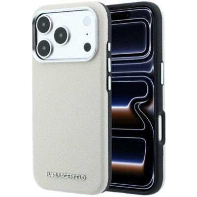 Etui KARL LAGERFELD Grained Elongated Logo MagSafe do Apple iPhone 17 Pro/18 Pro Beżowy