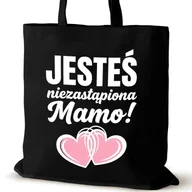 Torby i wózki na zakupy - Torba bawełniana dla MAMY czarna na ramię przyjaciółki duża śmieszna - miniaturka - grafika 1