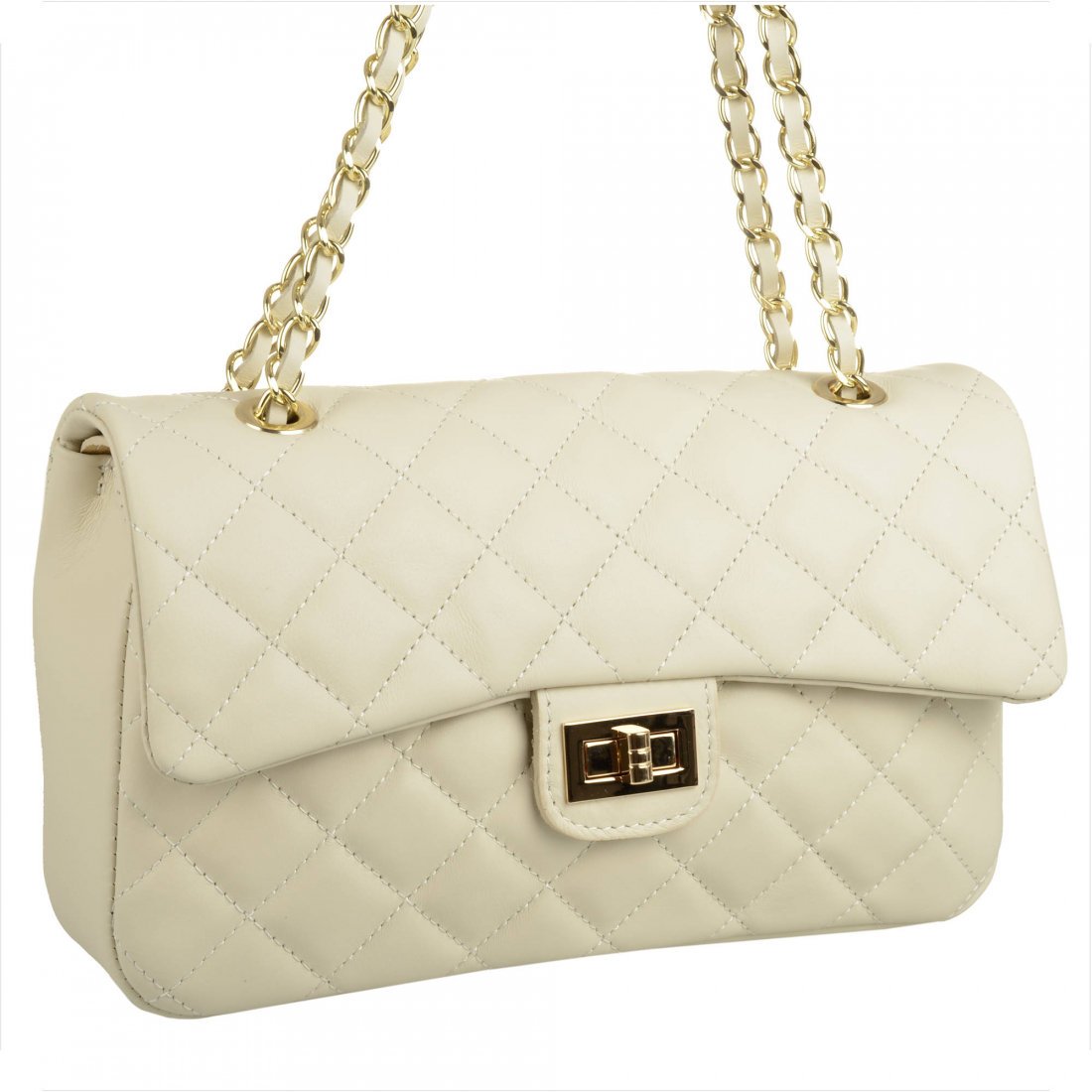 Śliczna jasno beżowa/ śmietanka/ skórzana torebka pikowana rozmiar L